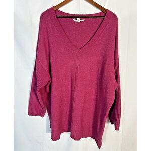 Terra Sky Womens Tunic Sweater Size 2X Casual V-Neck Oversized Pink Coastal Cozy